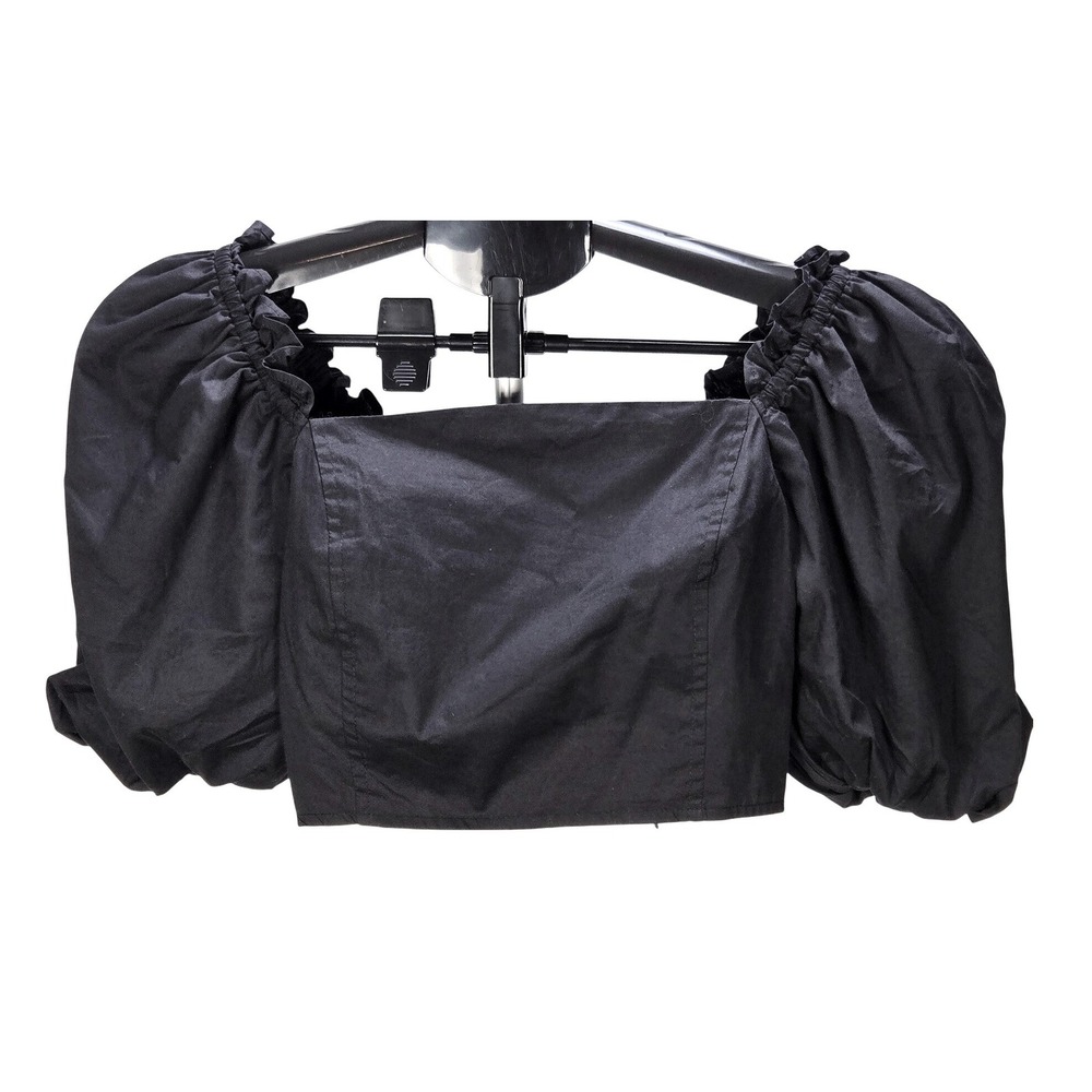Women's Jason Wu Small‎ Black Puff Sleeve Smocked Back Crop Top Dark Romantic